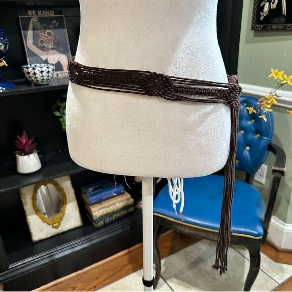 Vintage Brown Woven Suede Belt One Size - Picture 1 of 8